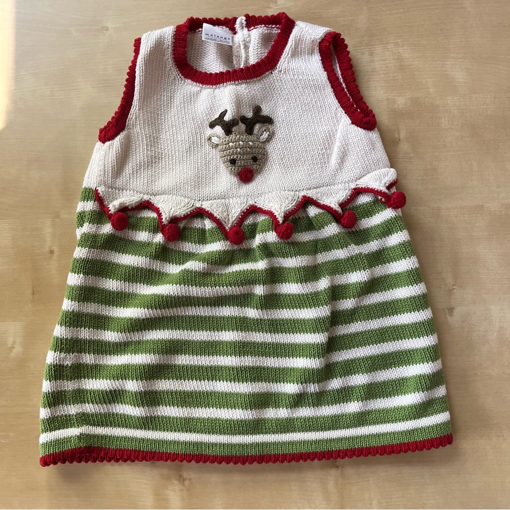Melange Collection handmade fair trade Knit Dress with Red and Green Accents